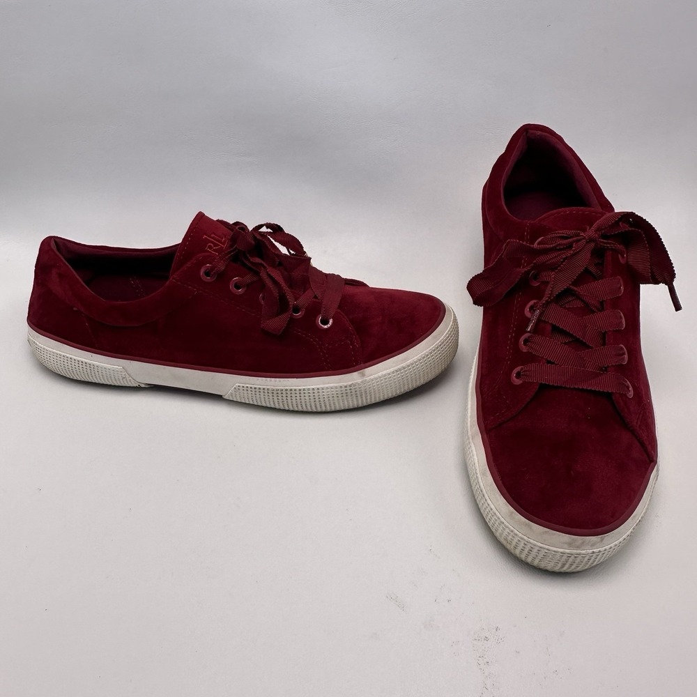 LRL Ralph Lauren JOLIE Red Velvet Sneakers low Top Lace Up Women's Sz 8.5 B